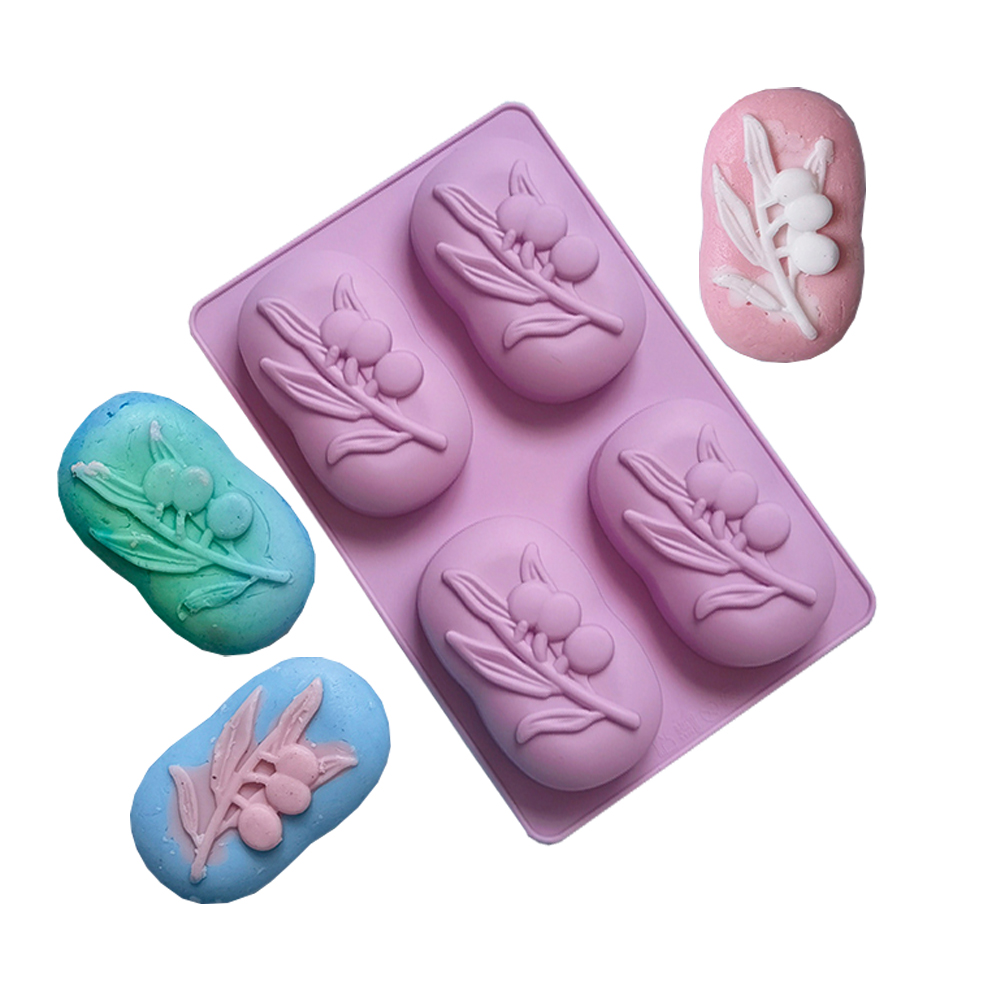 Soap Making Lye - 4 تجاويف البيضاوي شجرة الزيتون سيليكون